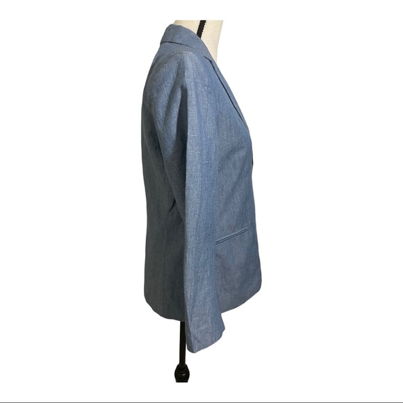 Theory womens chambray blazer 2 buttons lined cotton linen blend size 6 - Picture 3 of 12